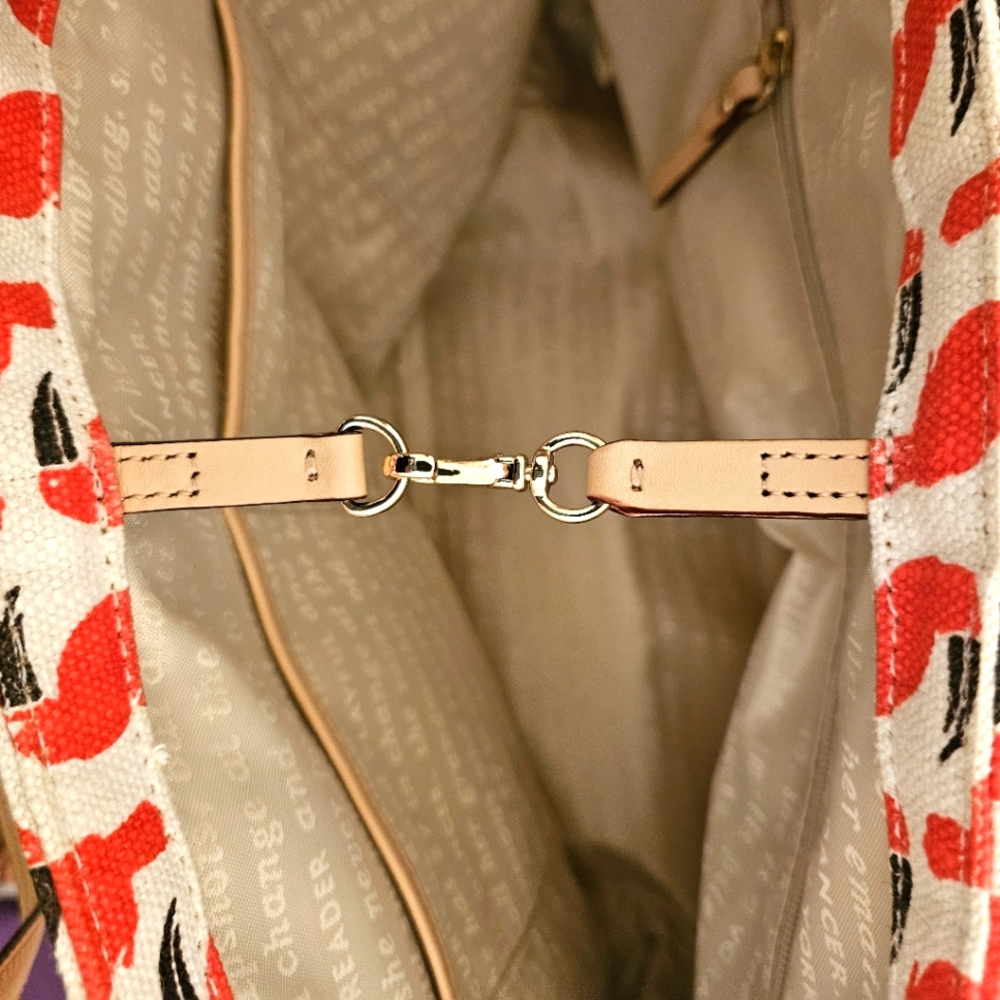 Kate Spade Francis Toucan Multi Linen/jute White & Red Tote With Matching Wallet - Picture 8 of 16